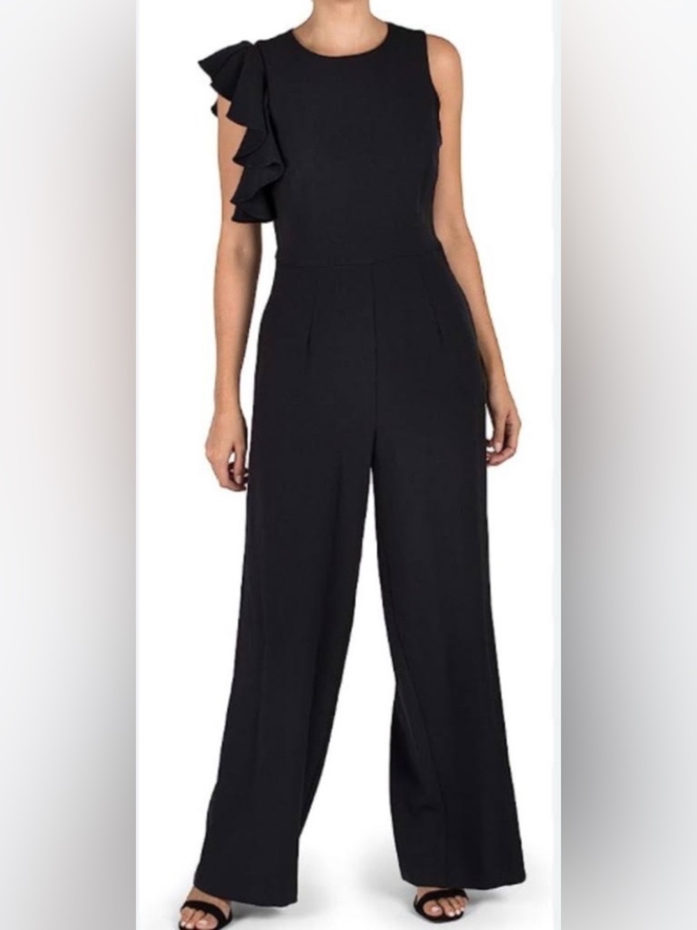 Classic Wide Leg Women's Formal Sleeveless Jumpsuit in Black, Size 10